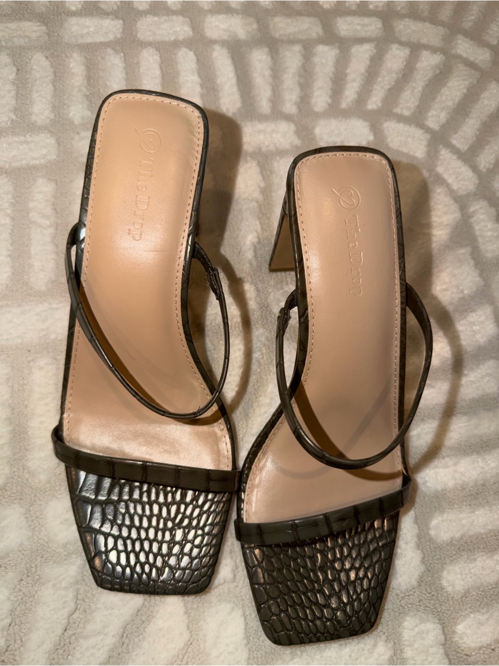 The Drop Croc Embossed Square Toe Block Heel Sandals 7.5 NWOT